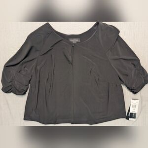 NWT Perceptions New York  Cardigan Black Half Sleeve Open Front Stretch Size 20W